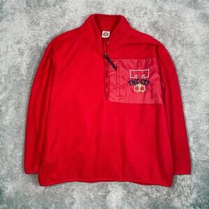 VTG 90s 00s Looney Tunes Fleece Jacket XXL Tweety Bird Pullover Sweatshirt Red
